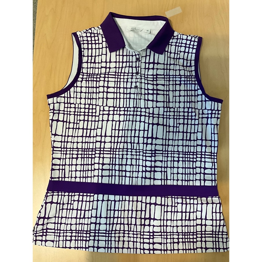 Lady Hagen Womens Sleeveless Golf Polo Shirt Purple White Geometric Grid Medium